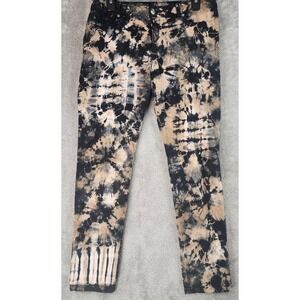 Michael Kors Skinny Jeans Womens Size 8 Black Tan Tie Dye‎ Stretch Denim Edgy